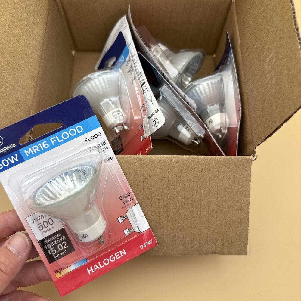 NOS! Six (6) Westinghouse 50w MR16 Frost GU10 Mini-Reflector Flood Bulbs